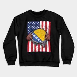 Bosnia & Herzegovina Flag American Flag Ripped - Gift for Bosnian Herzegovinian From Bosnia And Herzegovina Crewneck Sweatshirt